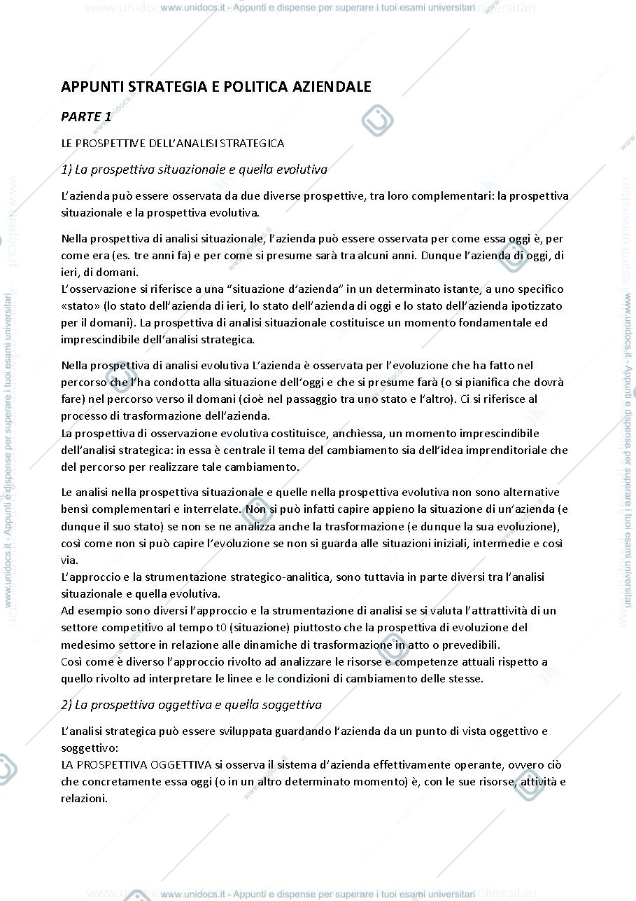 Anteprima pagina 1 — Riassunto Strategia e politica aziendale