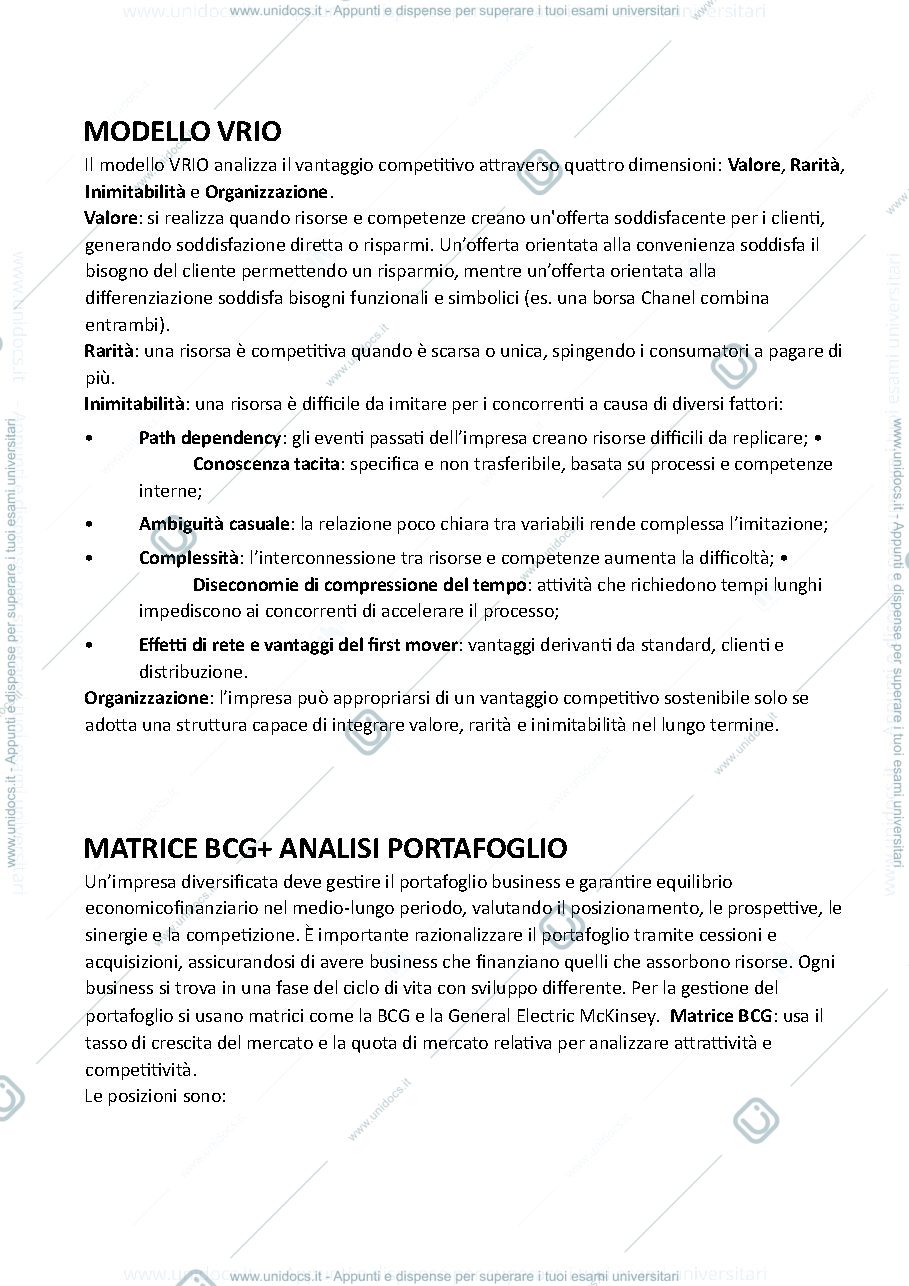 Anteprima pagina 1 — RISPOSTE SINTETIZZATE STRATEGIA D'IMPRESA