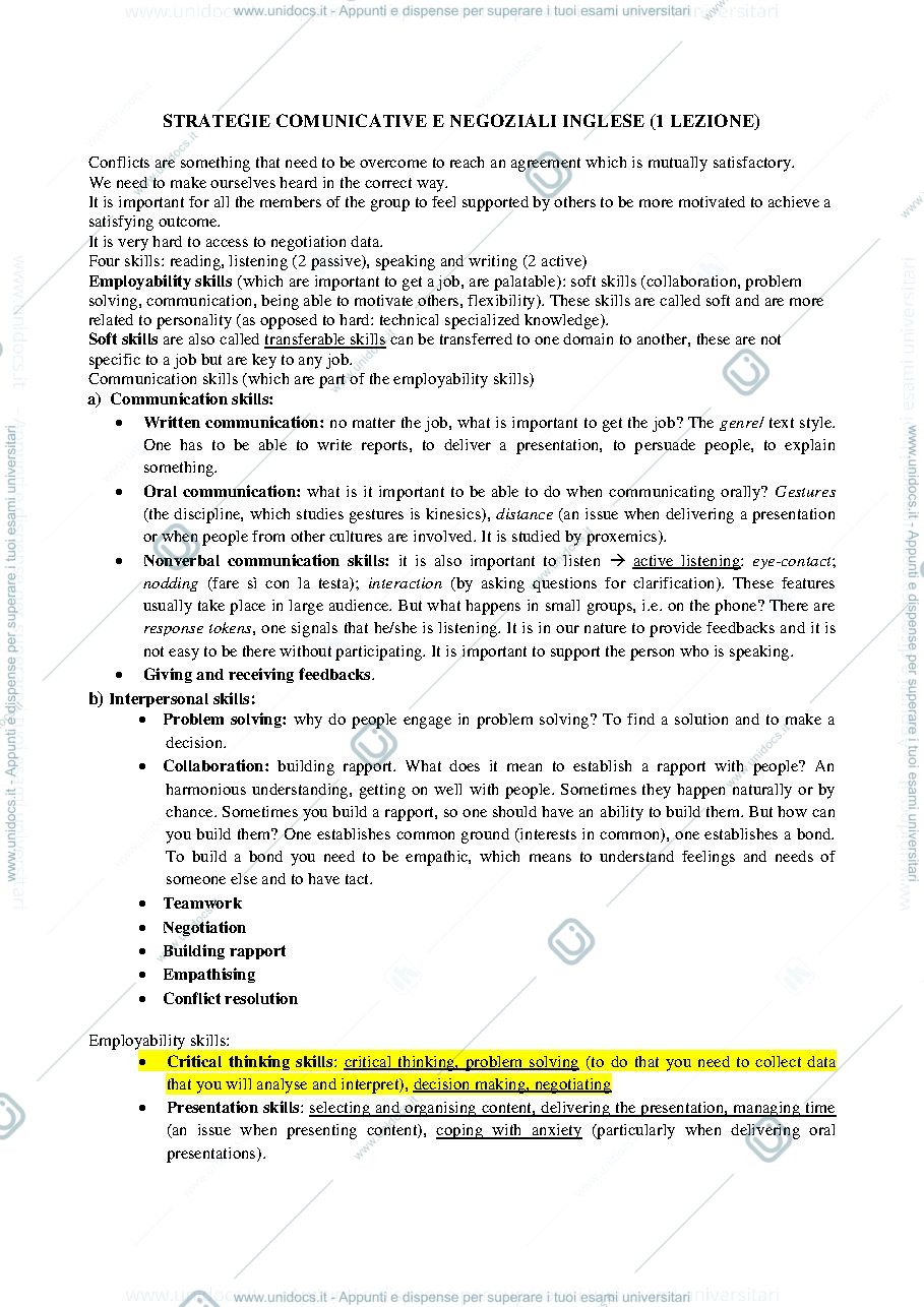 Anteprima pagina 1 — STRATEGIE COMUNICATIVE E NEGOZIALI - INGLESE