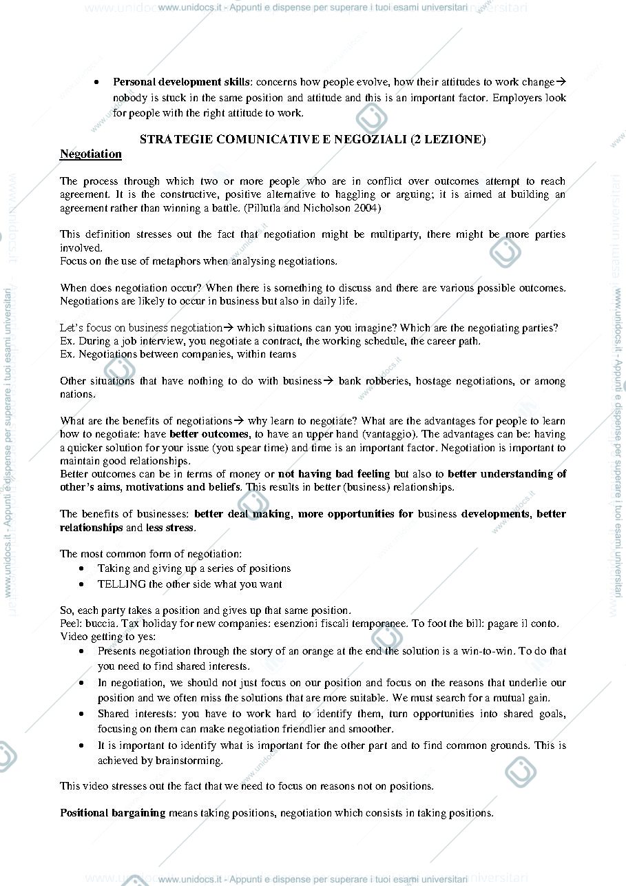 Anteprima pagina 2 — STRATEGIE COMUNICATIVE E NEGOZIALI - INGLESE
