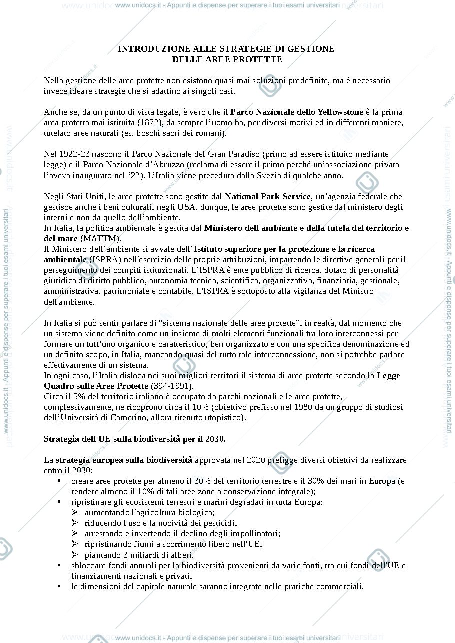 Anteprima pagina 1 — Appunti di strategie di gestione delle aree protette (a. a. 2020/2021)