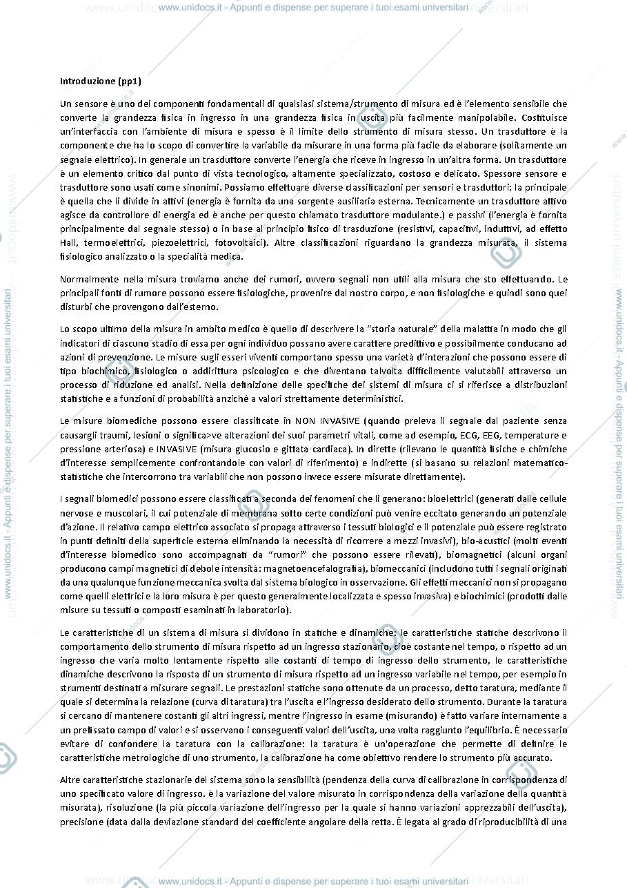 Anteprima pagina 1 — Riassunti strumentazione biomedica 