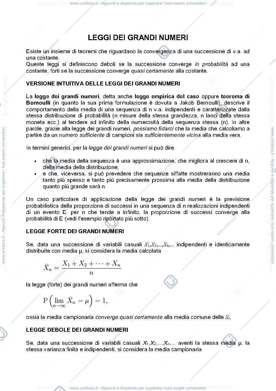 Anteprima pagina 1 — Leggi dei grandi numeri