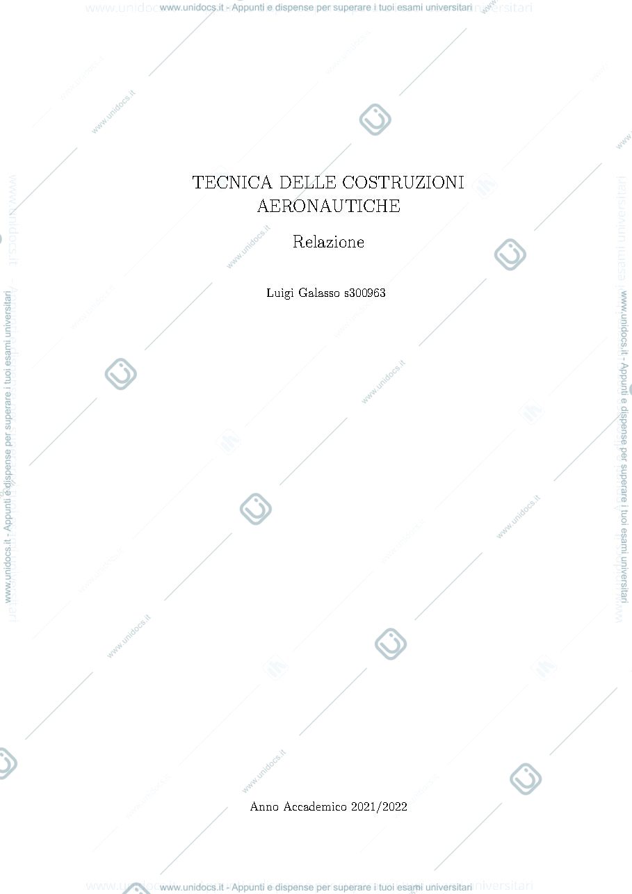 Anteprima pagina 1 — Tecnica delle costruzioni aeronautiche - relazione
