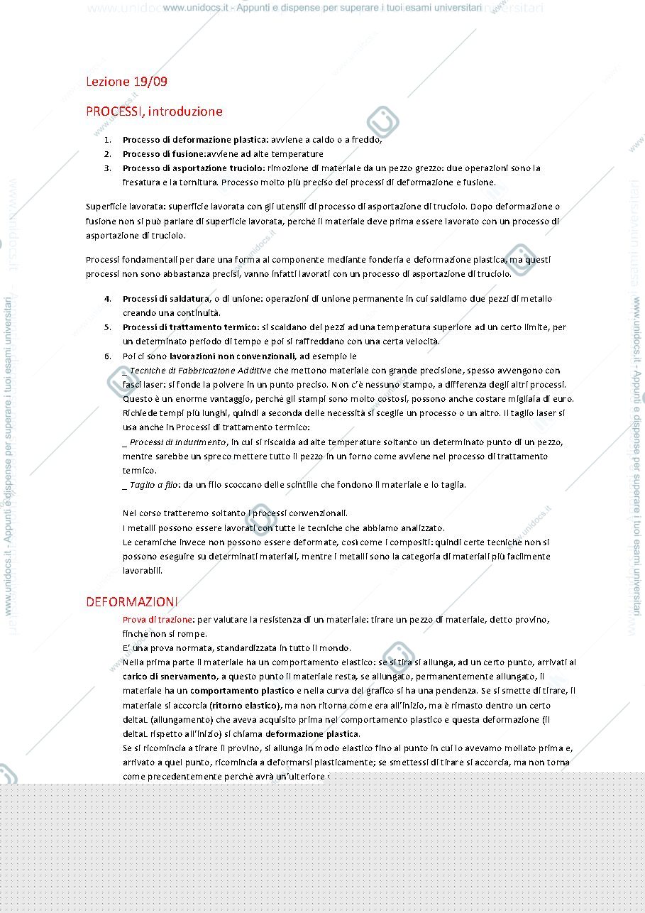 Anteprima pagina 1 — Appunti processi e deformazioni