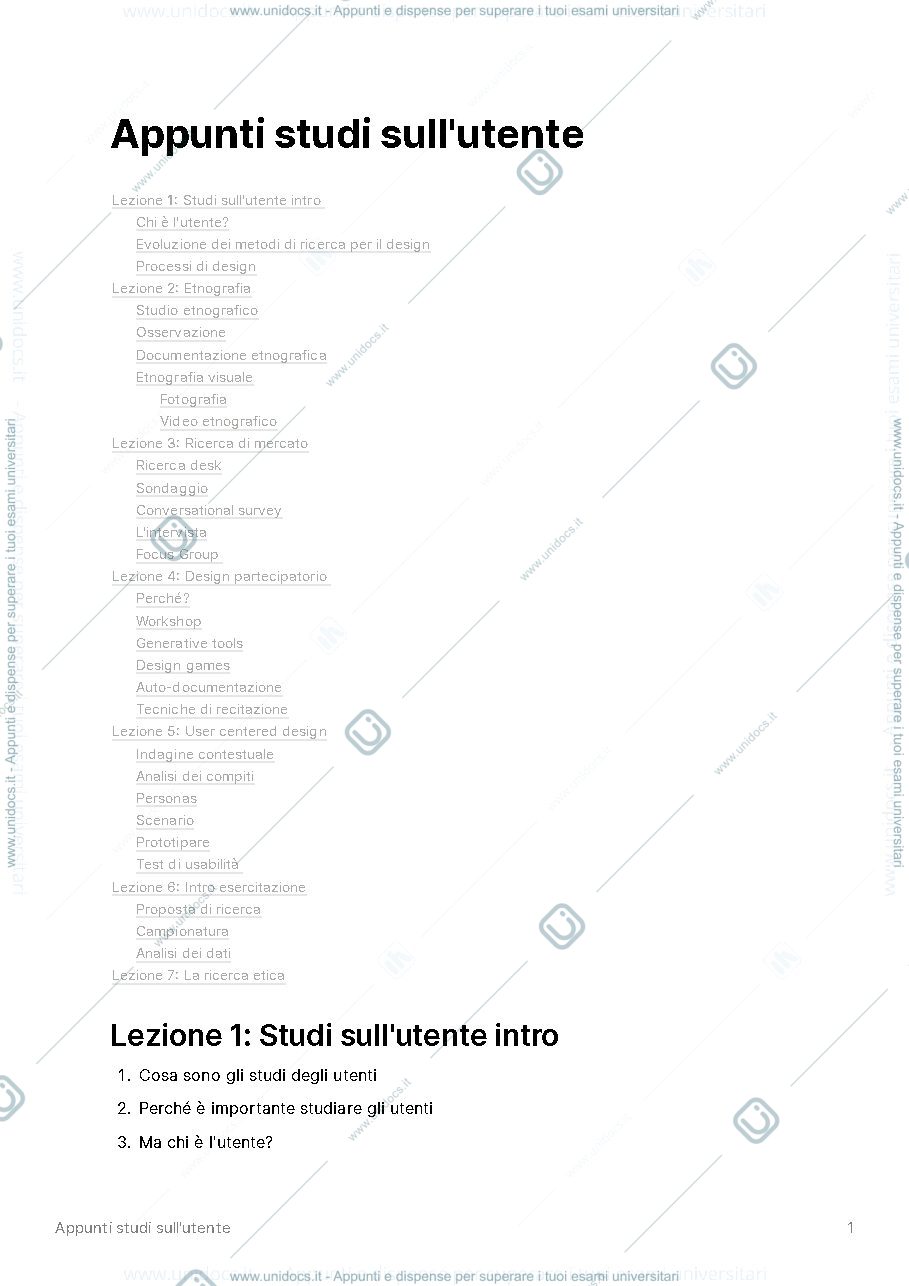 Anteprima pagina 1 — Appunti Studi sull'utente 