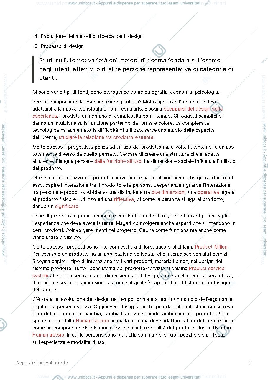 Anteprima pagina 2 — Appunti Studi sull'utente 