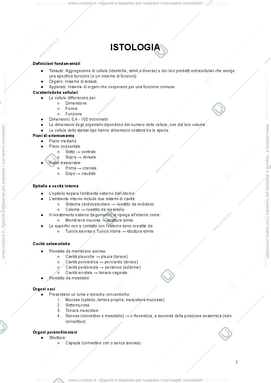 Anteprima pagina 1 — appunti completi sviluppo struttura e funzioni di organi ed apparati