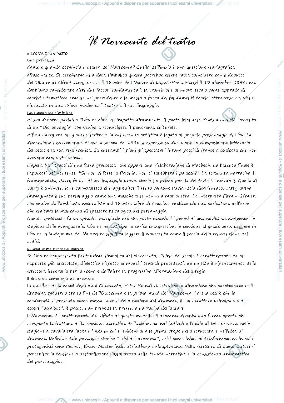 Anteprima pagina 1 — Teatro e Spettacolo Moderno e Contemporaneo II