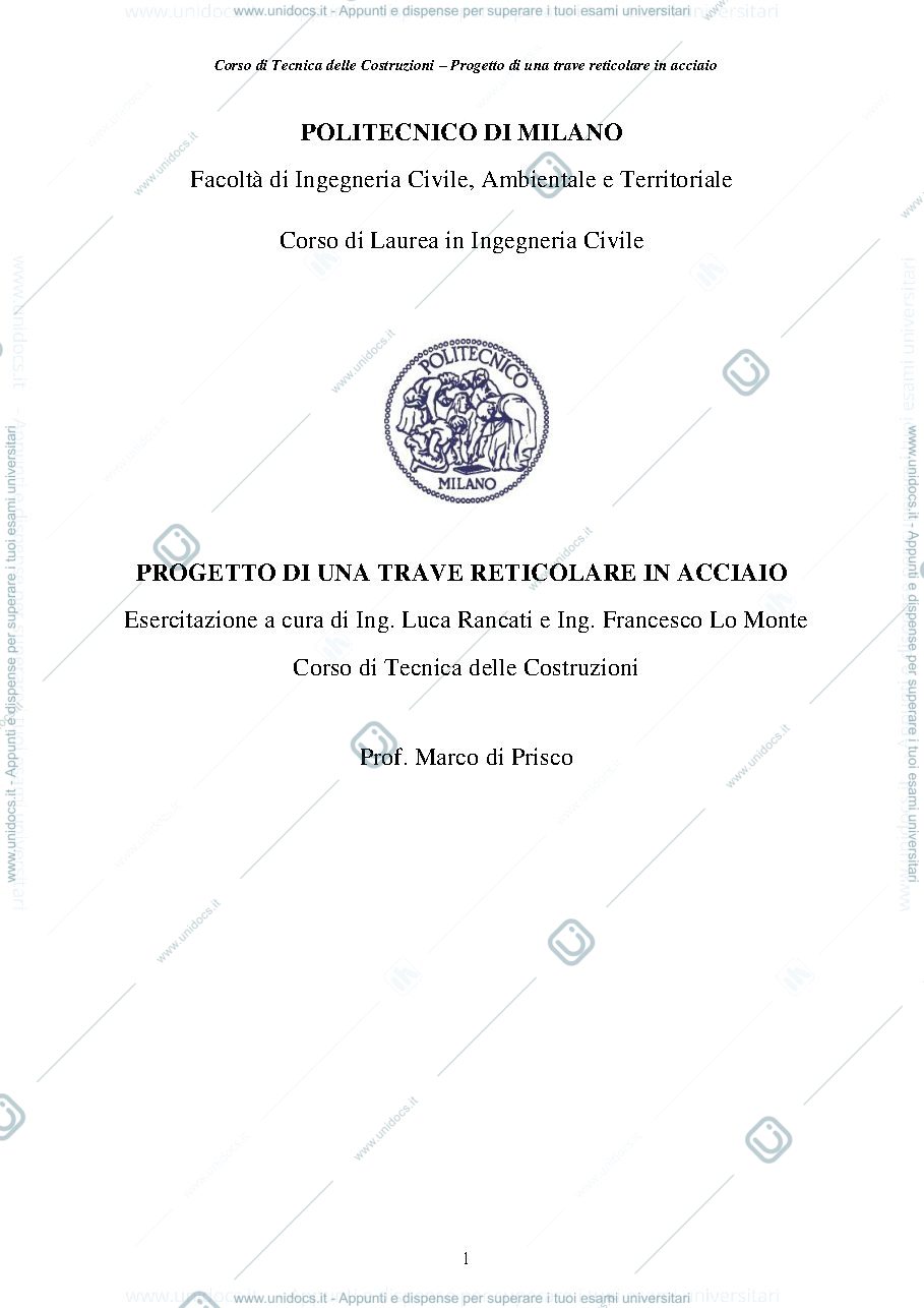 Anteprima pagina 1 — Progetto Trave Reticolare