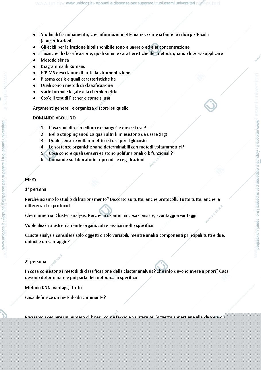 Anteprima pagina 1 — Domande modulo 1 e 3 Analisi inorganica e elettrochimica