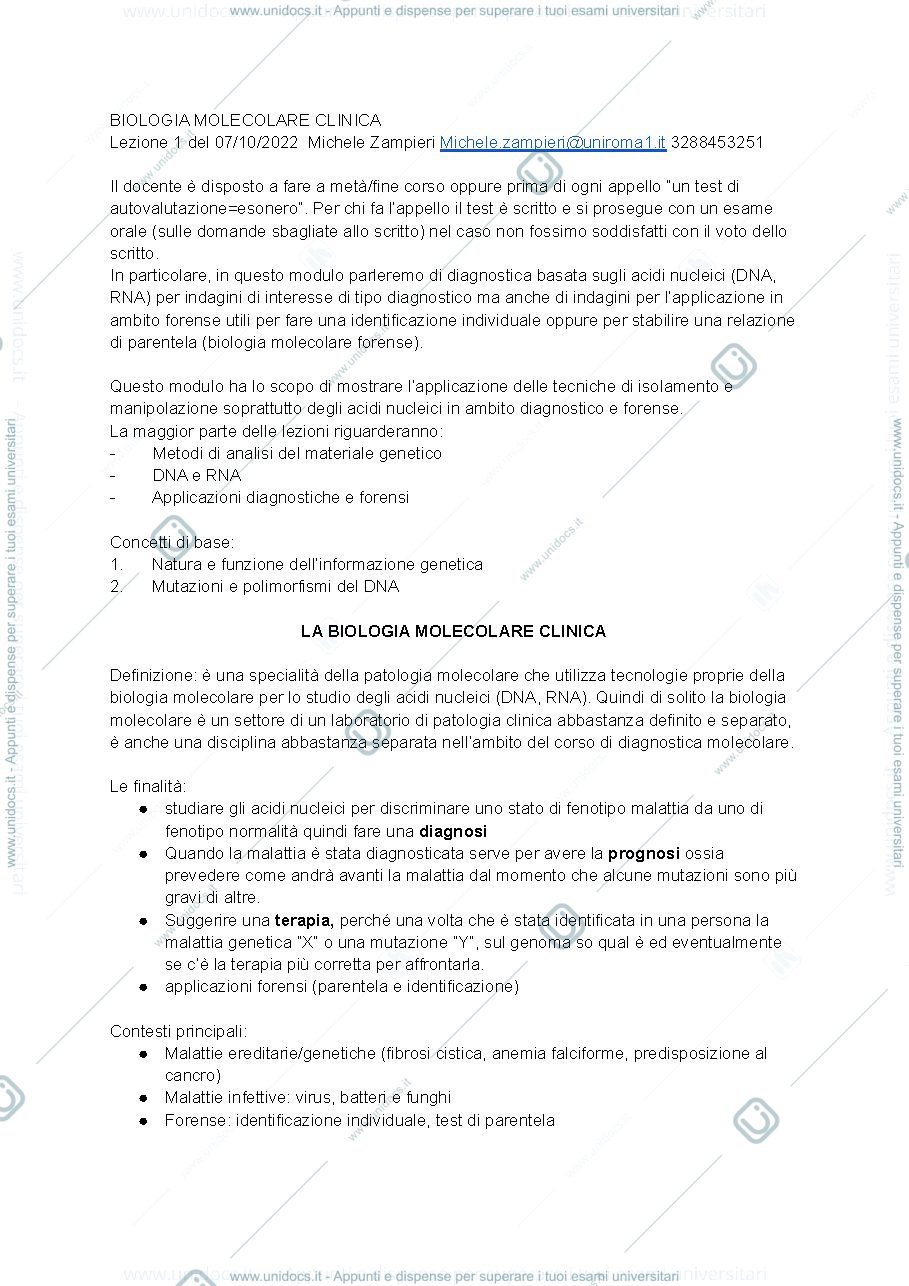 Anteprima pagina 1 — Biologia molecolare 