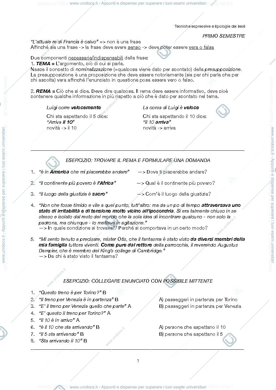 Anteprima pagina 1 — Tecniche Espressive e Tipologia dei Testi