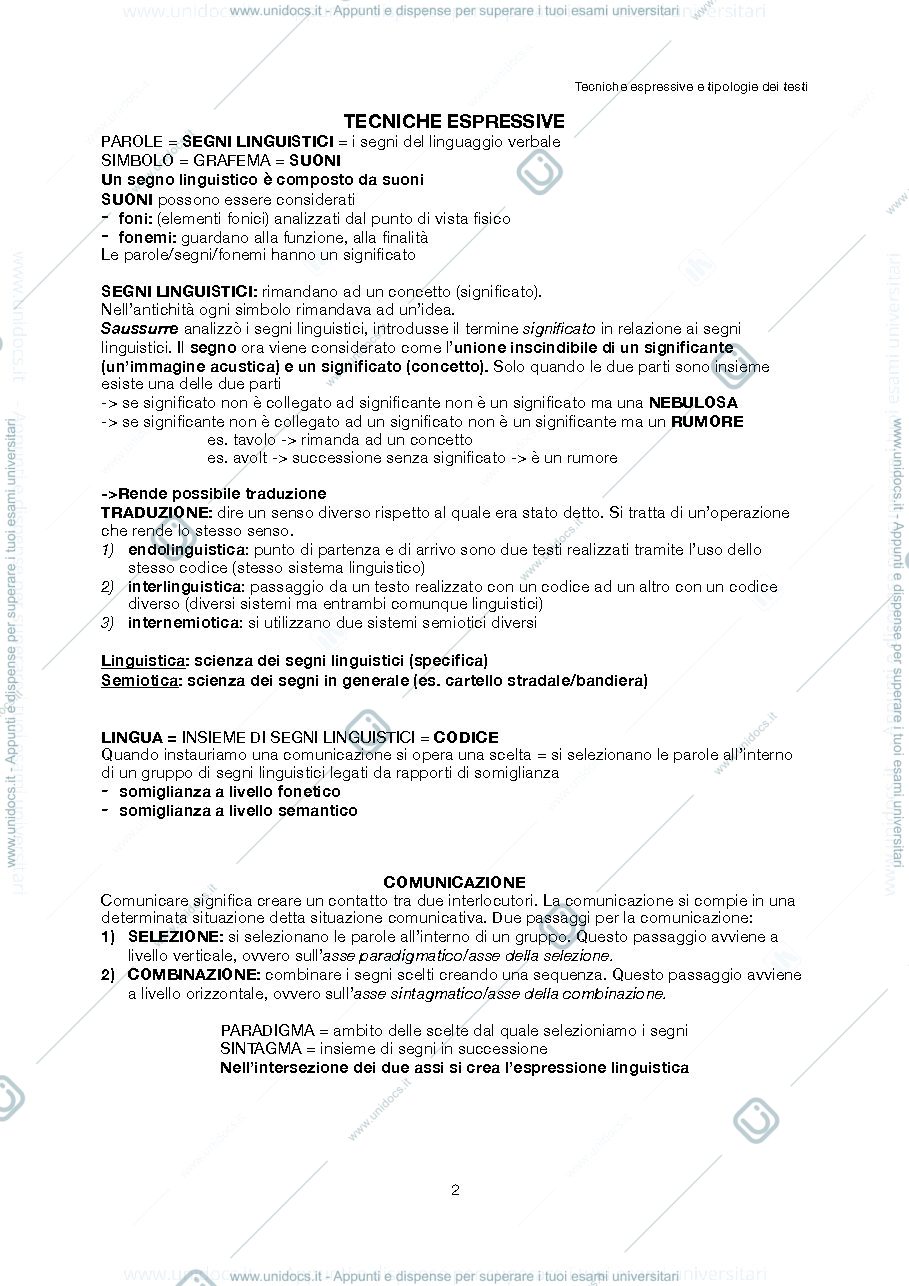 Anteprima pagina 2 — Tecniche Espressive e Tipologia dei Testi
