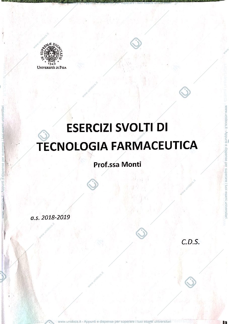 Anteprima pagina 1 — Esercizi di tecnologia farmaceutica 