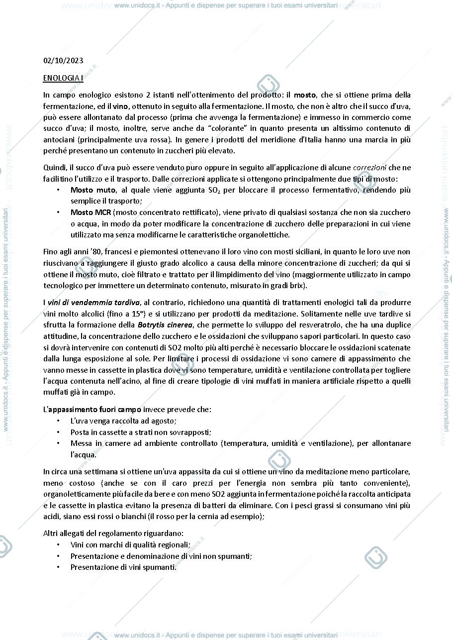 Anteprima pagina 1 — Appunti tecnologie alimentari