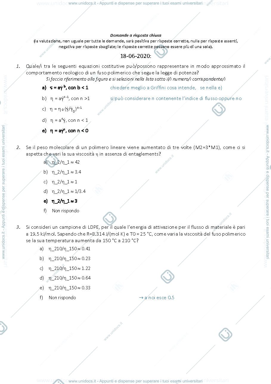 Anteprima pagina 1 — Domande d’esame materiali polimerici