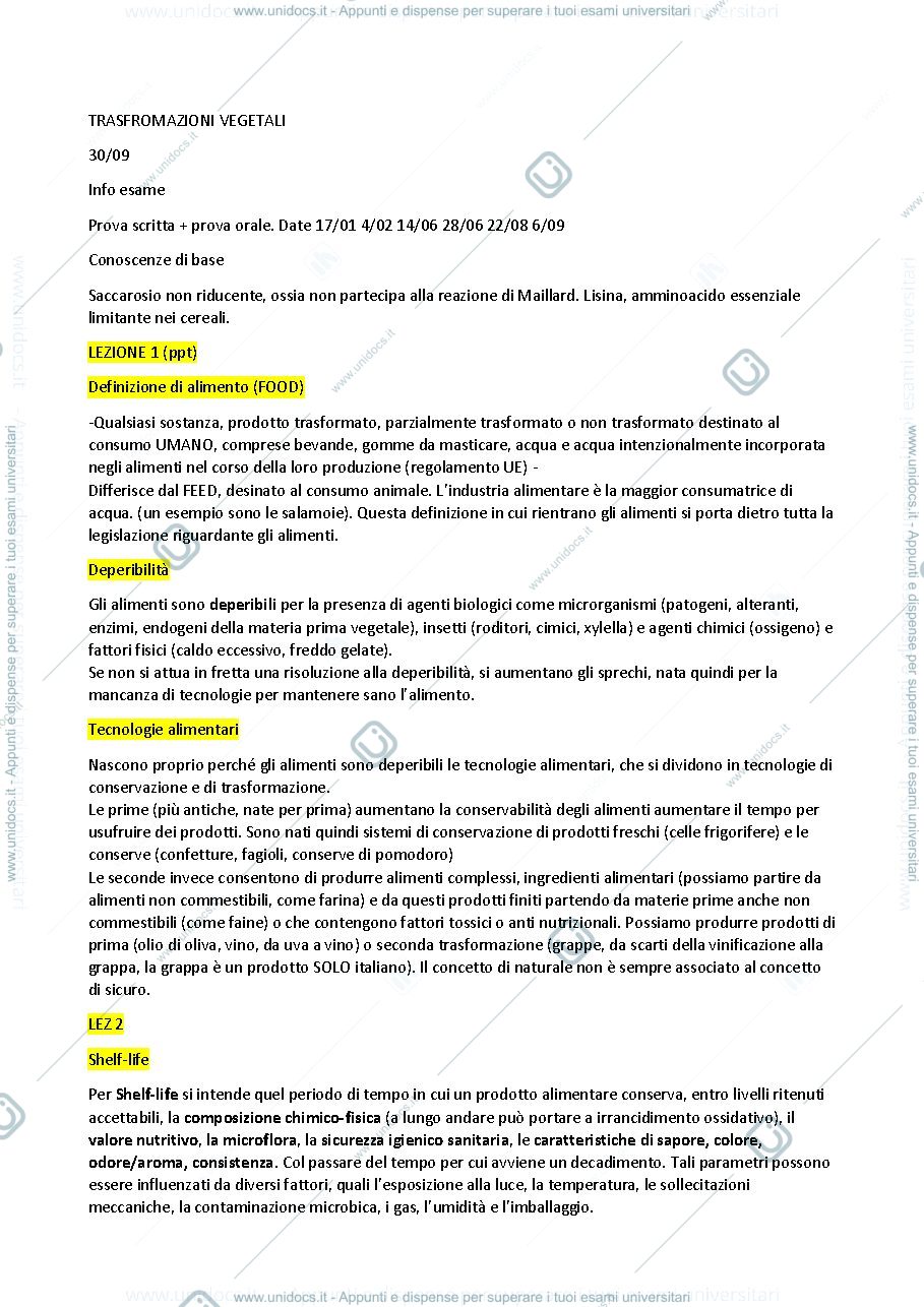 Anteprima pagina 1 — Appunti lezioni 1-2-3 Tecnologie vegetali