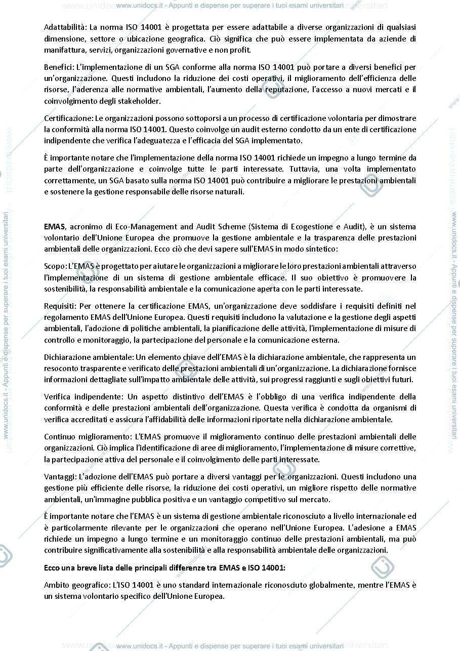 Anteprima pagina 2 — Riassunto di certificazioni Ambietali di Daniele Cespi