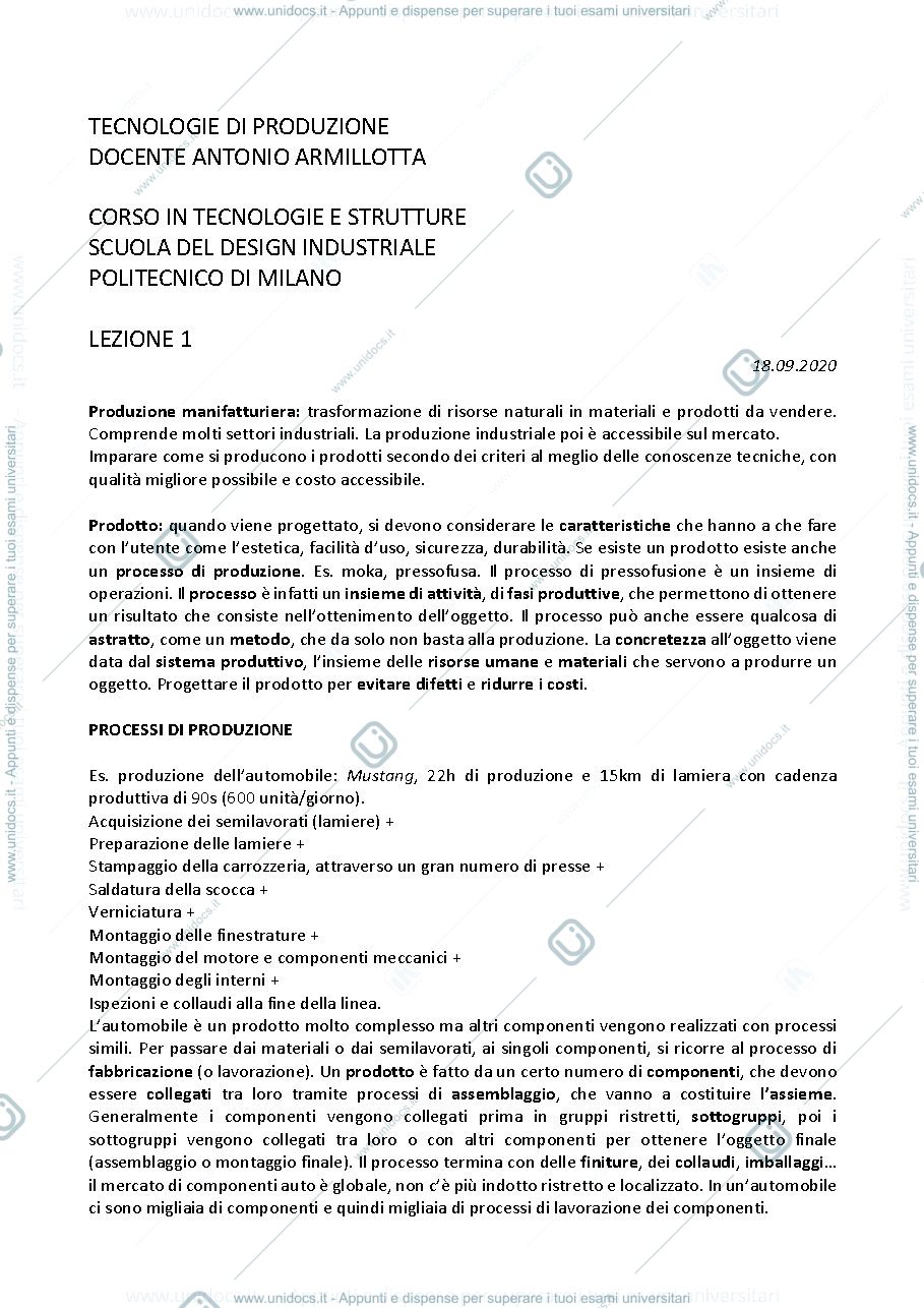 Anteprima pagina 1 — Appunti Integrali con esempi di esercitazioni d'esame, corso di Tecnologie di Produzione.