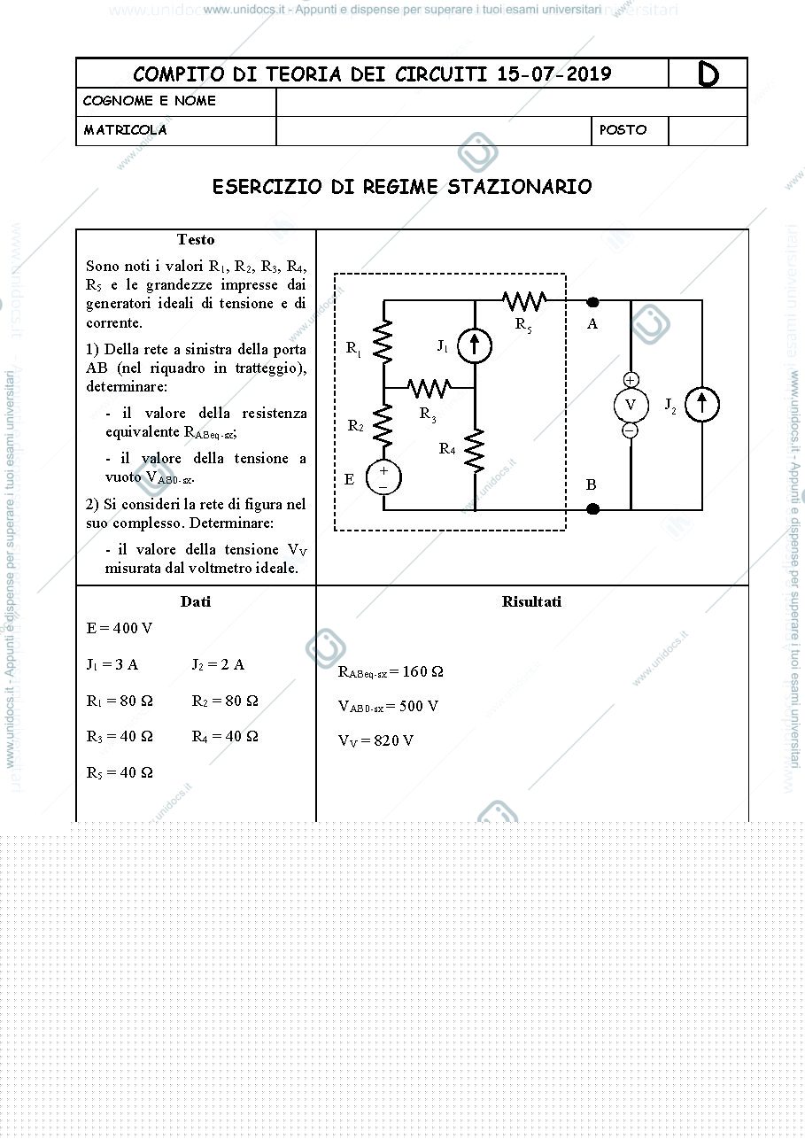 Anteprima pagina 1 — Esami teoria dei circuiti