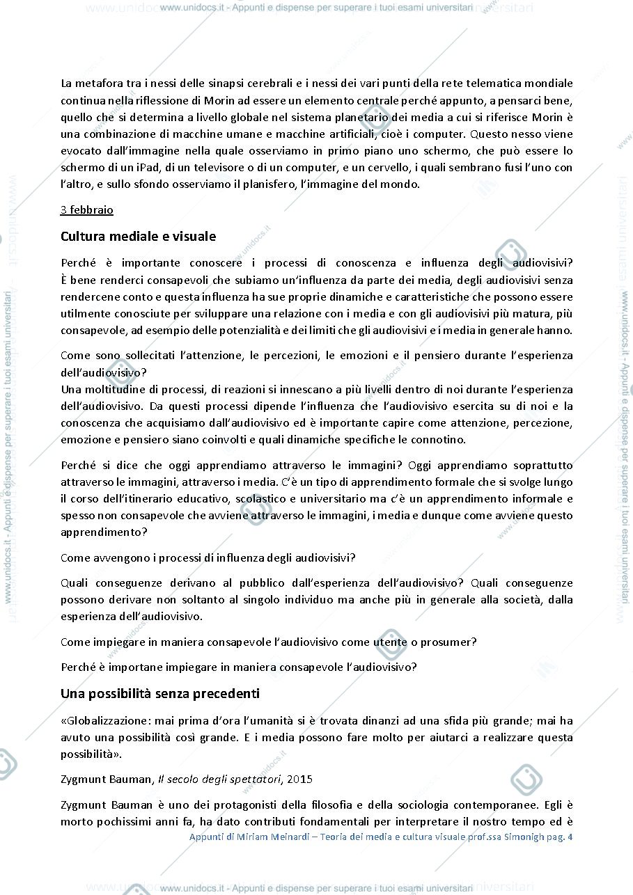 Anteprima pagina 4 — Appunti del corso Teoria dei media e cultura visuale
