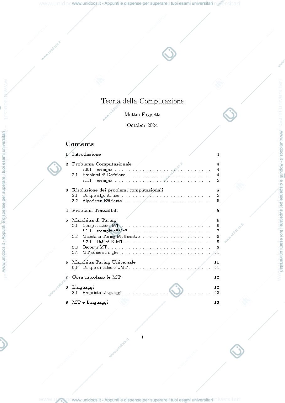 Anteprima pagina 1 — Teoria della computazione