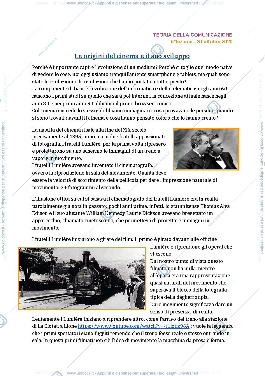 Anteprima pagina 1 — Le origini del cinema e il cinema internazionale