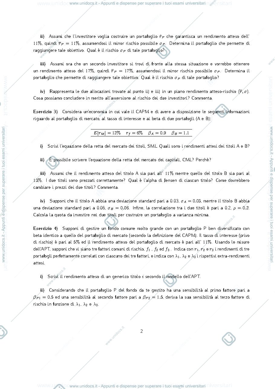 Anteprima pagina 2 — ESERCITAZIONE N° 3 - Teoria della finanza