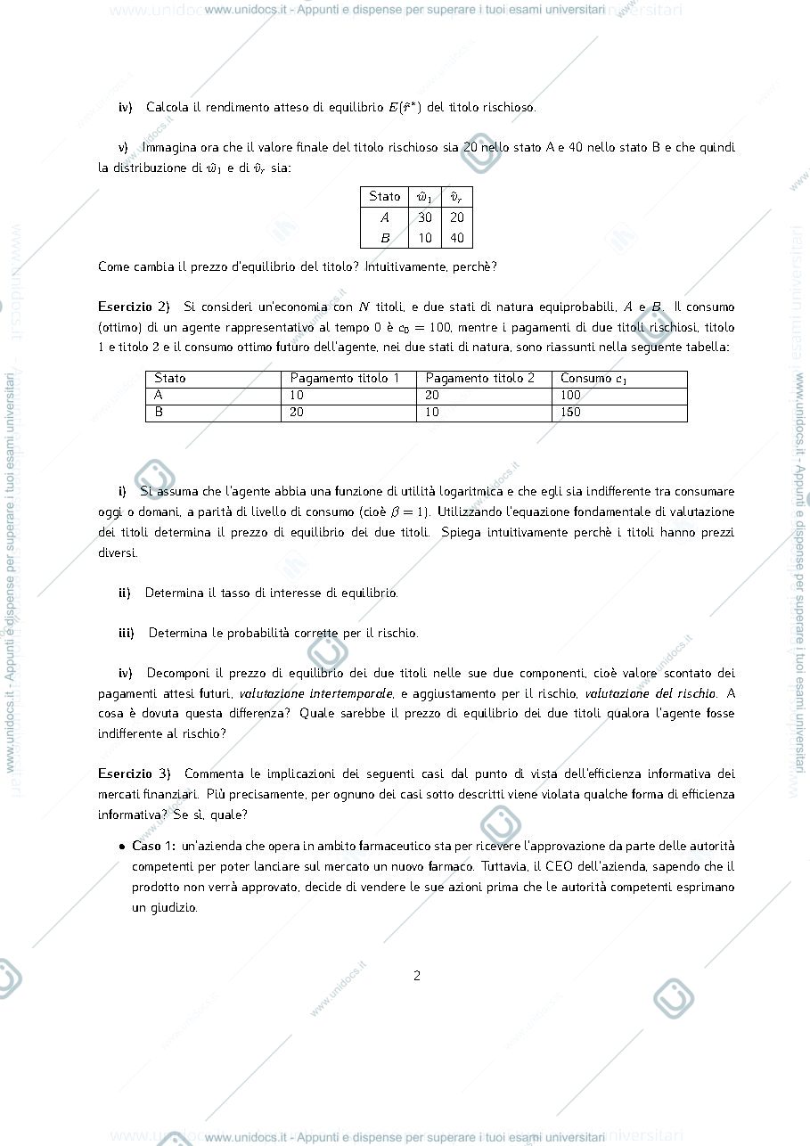 Anteprima pagina 2 — ESERCITAZIONE N° 4 - Teoria della finanza