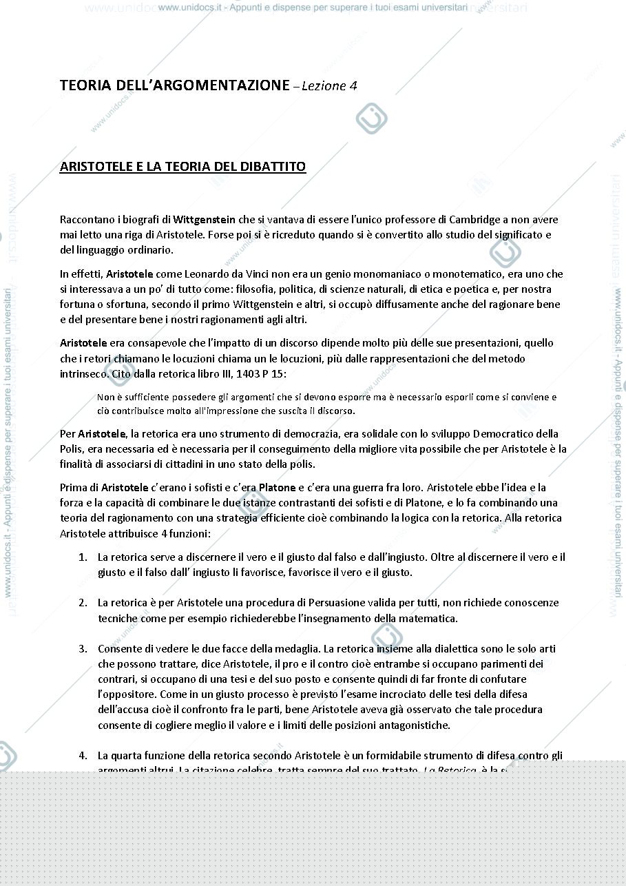 Anteprima pagina 1 — Lezione 4 - Teoria dell'argomentazione