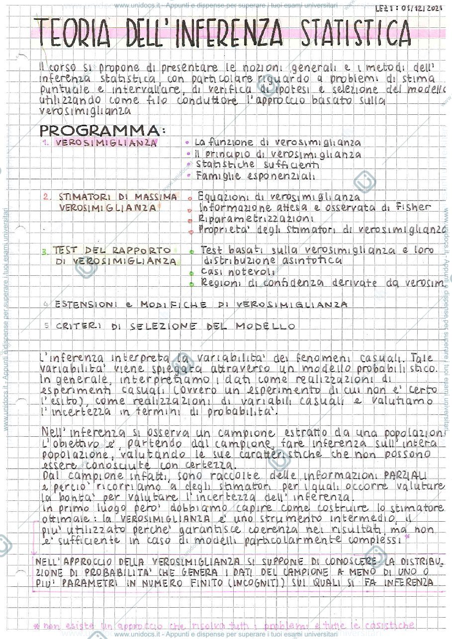Anteprima pagina 1 — Inferenza Statistica