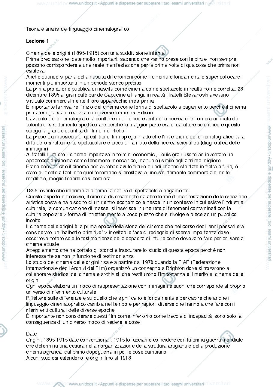 Anteprima pagina 1 — Analisi del linguaggio Cinematografico