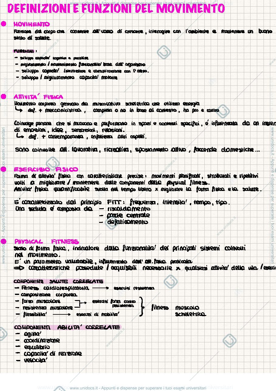 Anteprima pagina 1 — Appunti teoria e metodologia del movimento umano 
