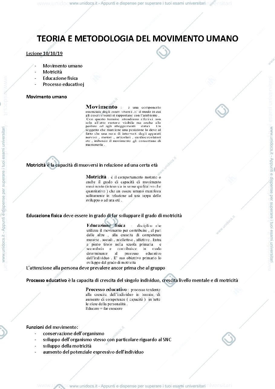 Anteprima pagina 1 — Teoria e metodologia del movimento umano