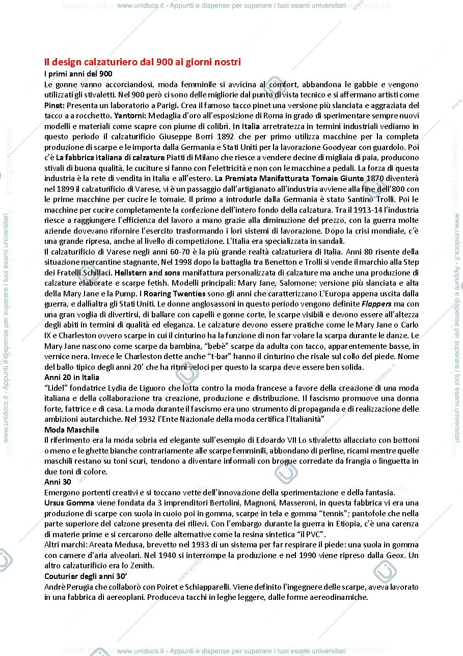 Anteprima pagina 1 — Riassunto libro rosso"Il design calzaturiero dal 900 ai giorni nostri"