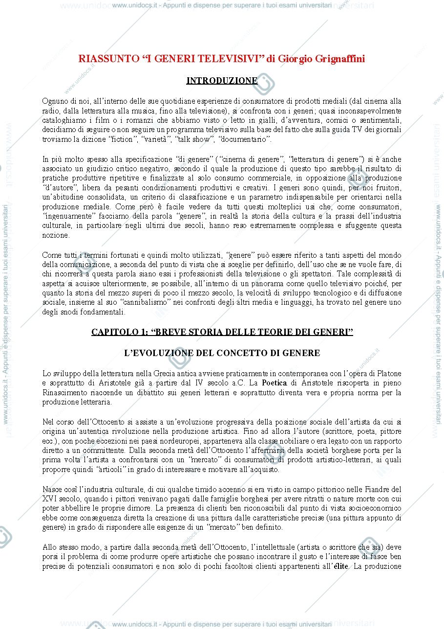Anteprima pagina 1 — I GENERI TELEVISIVI