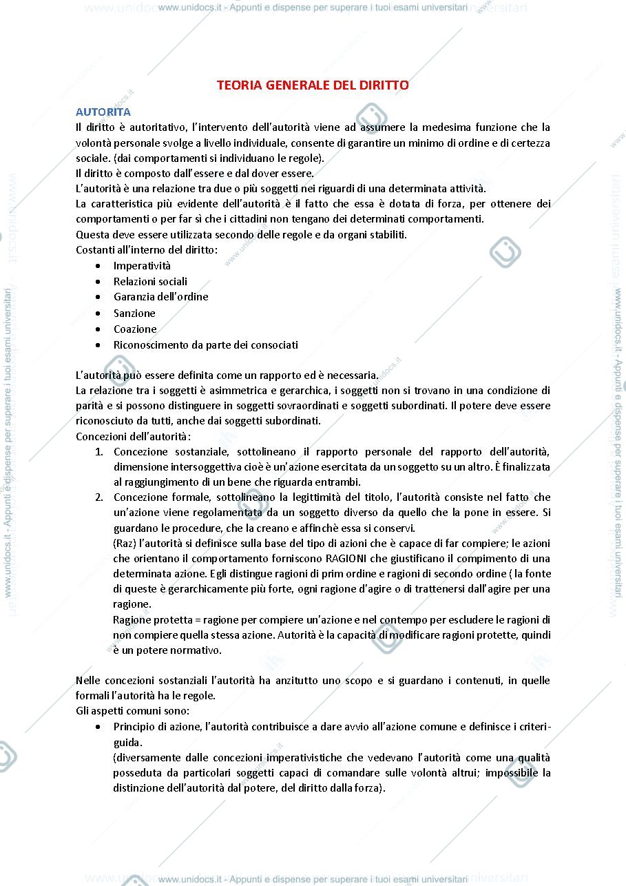 Anteprima pagina 1 — Riassunto teoria generale del diritto 