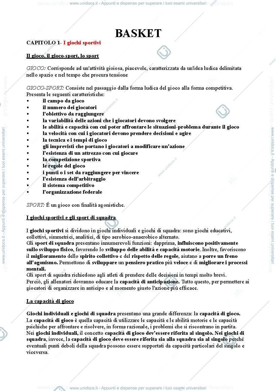 Anteprima pagina 1 — Appunti Basket, Mondoni 