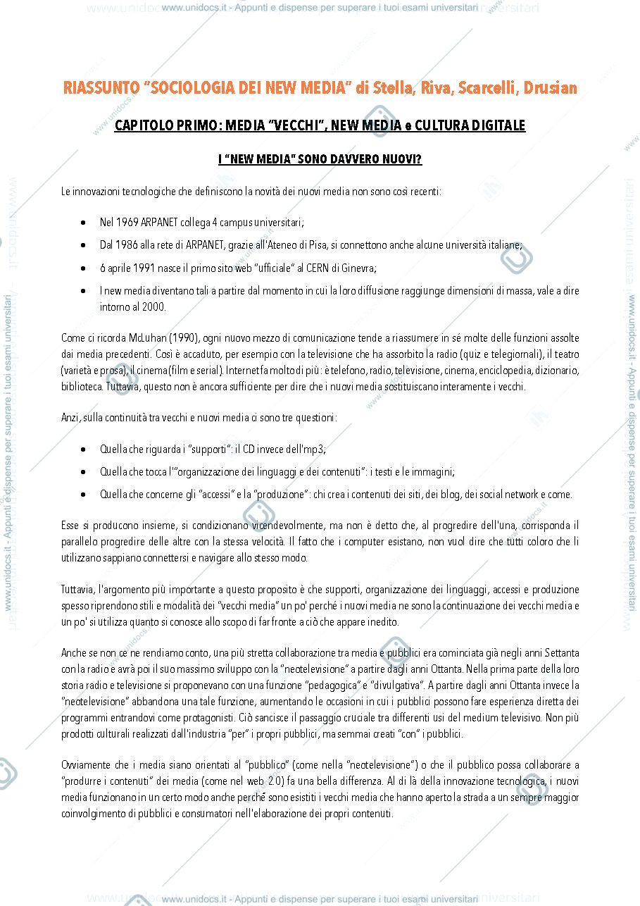 Anteprima pagina 1 — SOCIOLOGIA DEI NEW MEDIA
