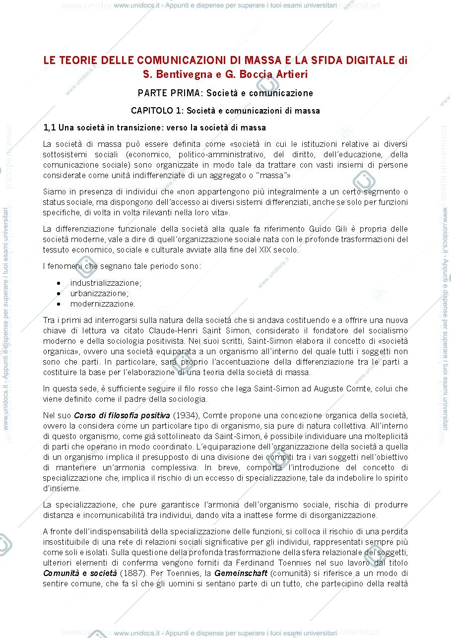 Anteprima pagina 1 — LE TEORIE DELLE COMUNICAZIONI DI MASSA