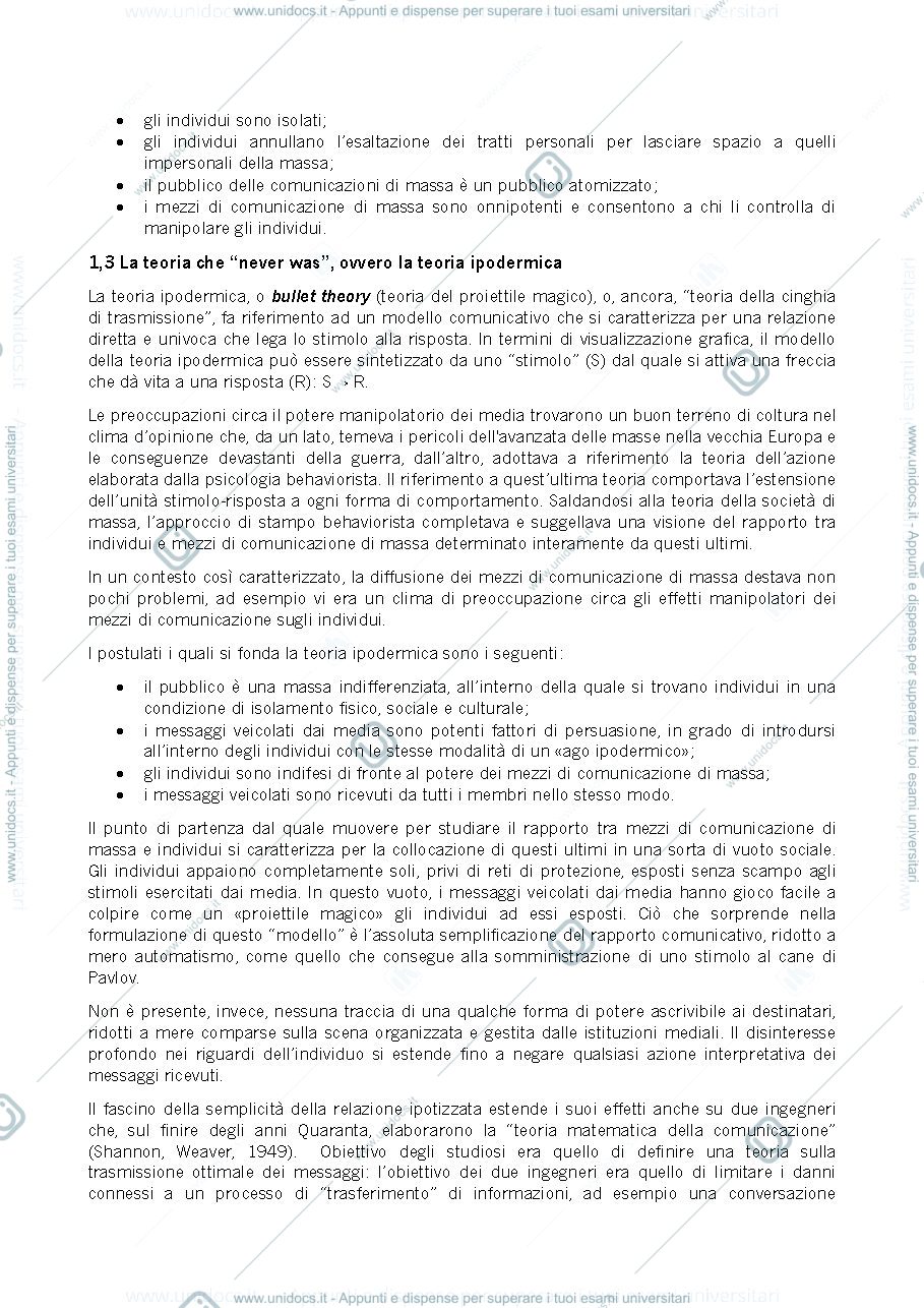 Anteprima pagina 3 — LE TEORIE DELLE COMUNICAZIONI DI MASSA