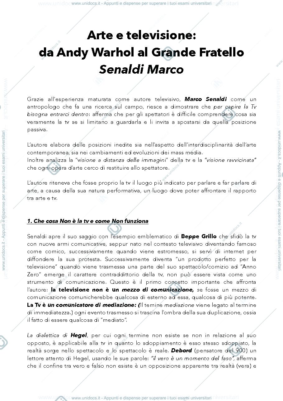Anteprima pagina 1 —  Marco Senaldi, Arte e televisione. Da Andy Warhol al Grande Fratello