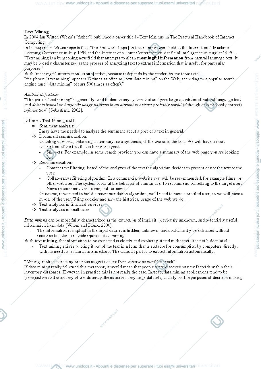 Anteprima pagina 1 — Appunti Text Mining