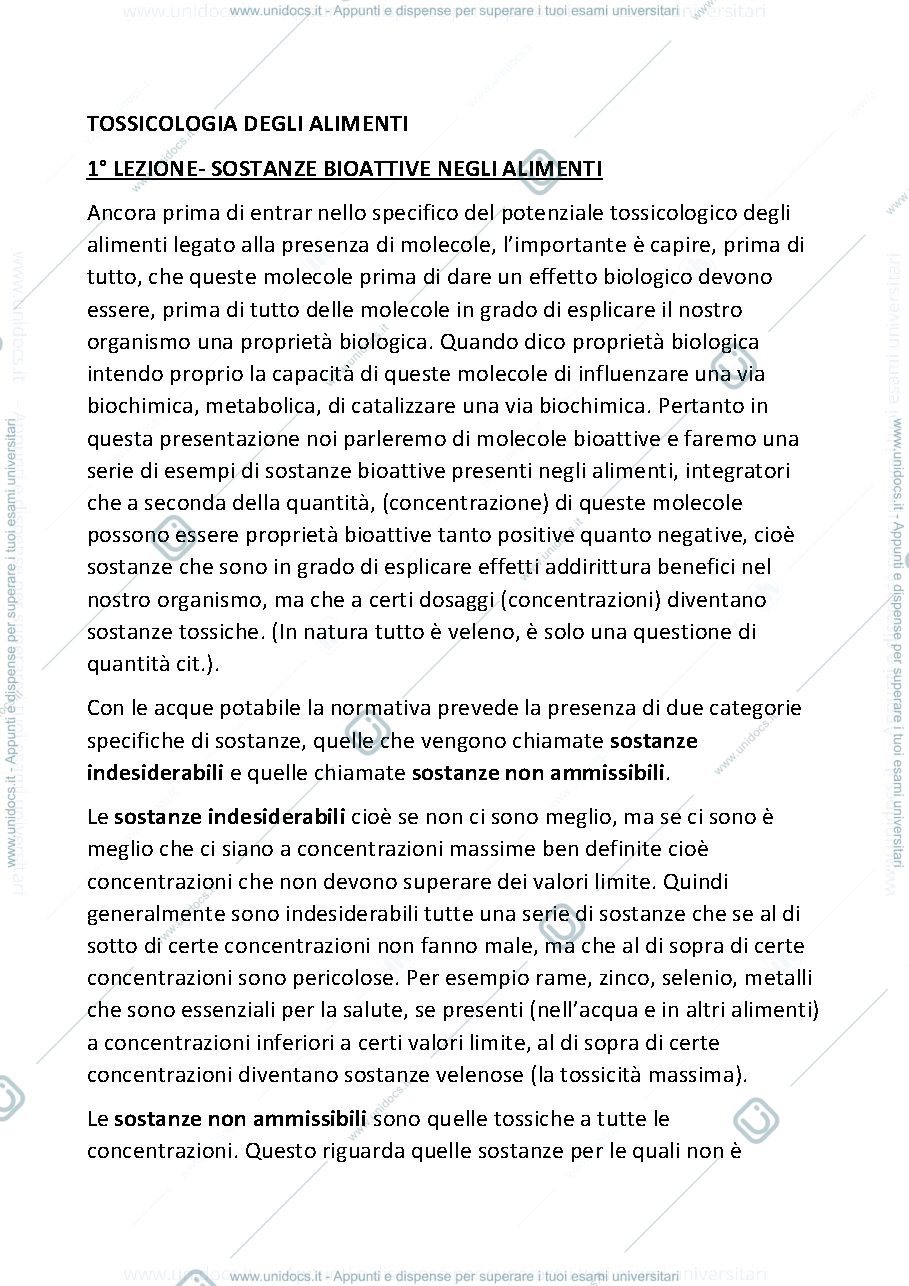 Anteprima pagina 1 — TOSSICOLOGIA DEGLI ALIMENTI 