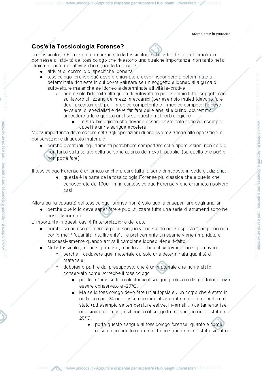 Anteprima pagina 1 — Tossicologia Forense riassunto 
