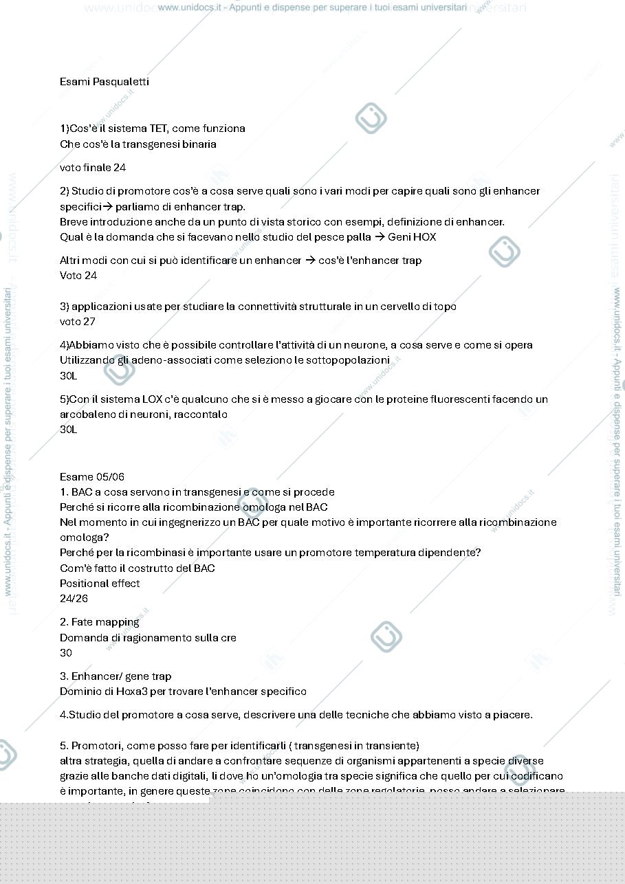 Anteprima pagina 1 — Domande  esami prof. Pasqualetti