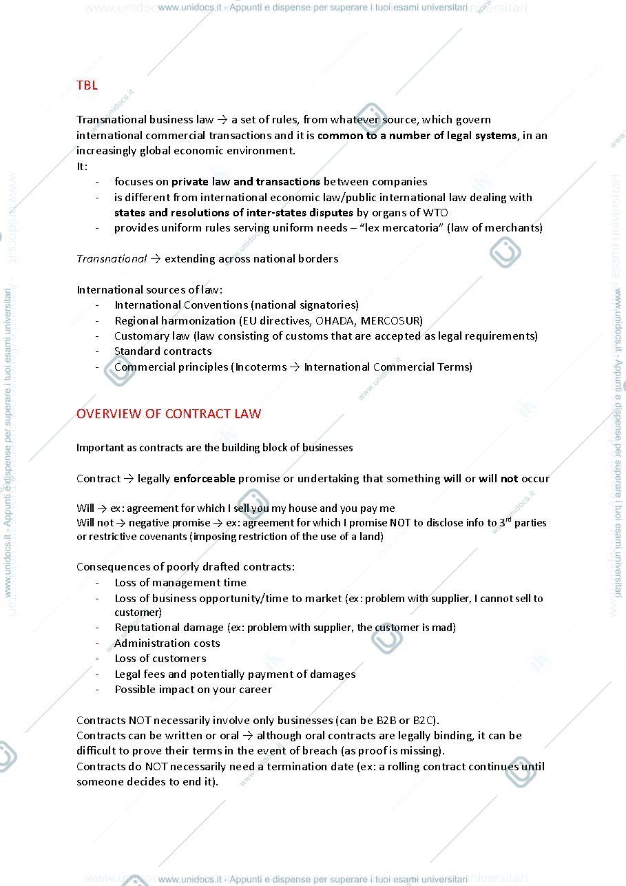 Anteprima pagina 1 — transnational business law primo parziale
