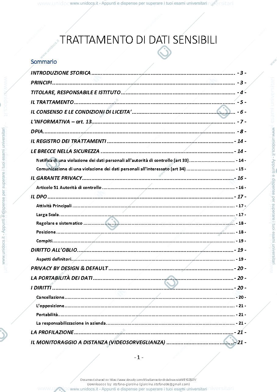 Anteprima pagina 2 — Appunti corso Trattamento dei dati sensibili