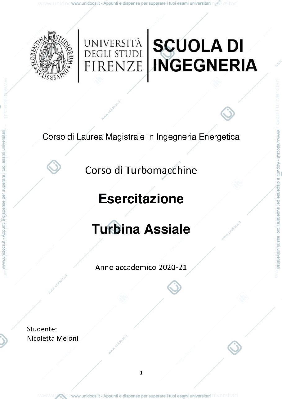 Anteprima pagina 1 — ESERCITAZIONI TURBOMACCHINE